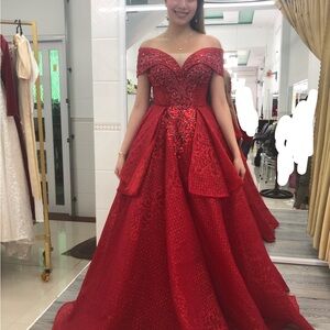 Elegant Red Off-Shoulder Ball Gown